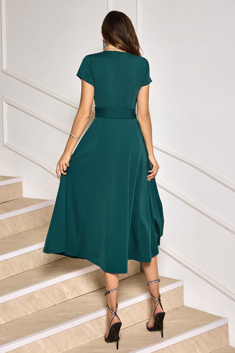 A-Line Dark Green Cocktail Dress with Short Sleeves