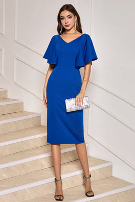 Royal Blue Bodycon Cocktail Dress with Short Sleeves