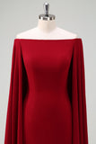 Burgundy Off the Shoulder Bodycon Cocktail Dress With Cape Sleeves