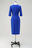 Royal Blue Bodycon V-Neck Pleated Cocktail Party Dress