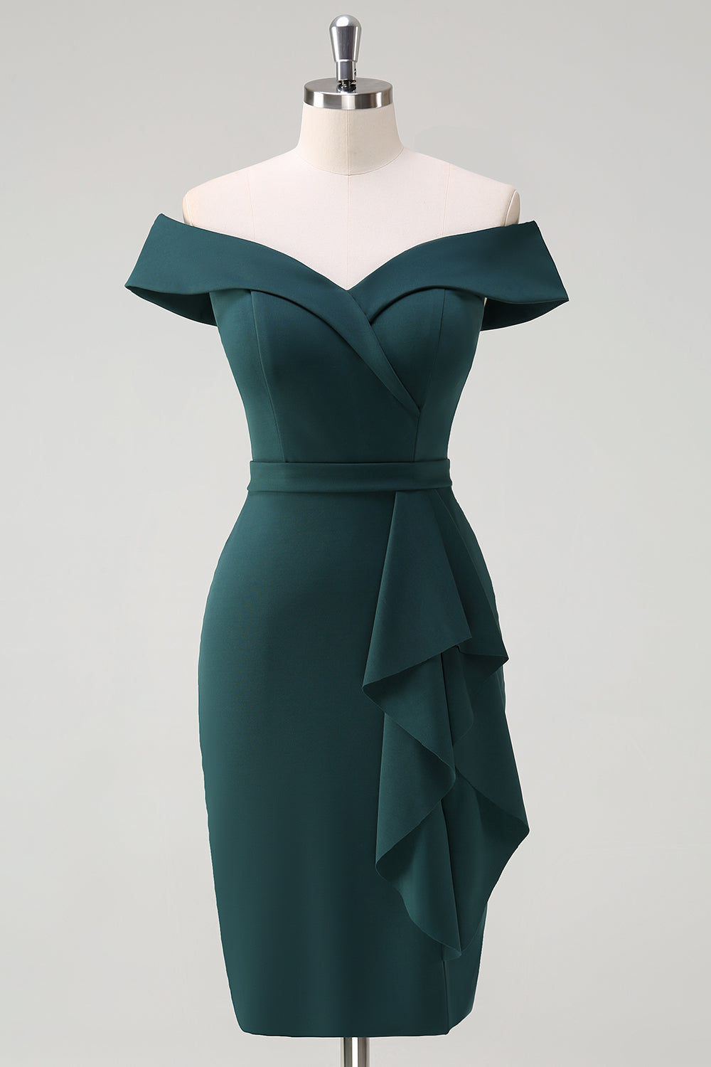 Dark Green Ruffled Off the Shoulder Bodycon Cocktail Party Dress