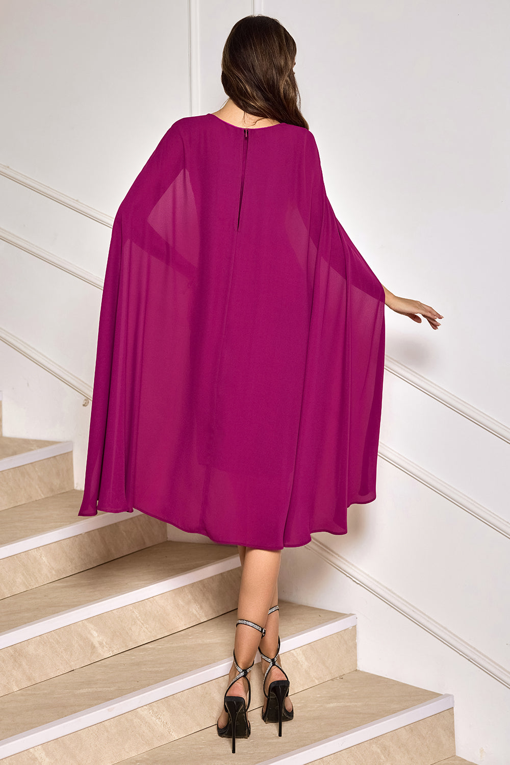 Grape Round Neck Bodycon Cocktail Party Dress With Cape