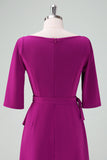 Grape Purple Asymmetrical Cocktail Dress with Half Sleeves