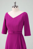 Grape Purple Asymmetrical Cocktail Dress with Half Sleeves