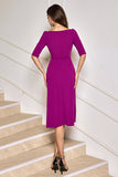 Grape Purple Ruffled Asymmetrical Cocktail Dress with Half Sleeves