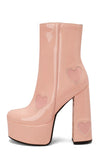 Black PU Leather Platform Chunky Block High Heel Boots with Pink Hearts