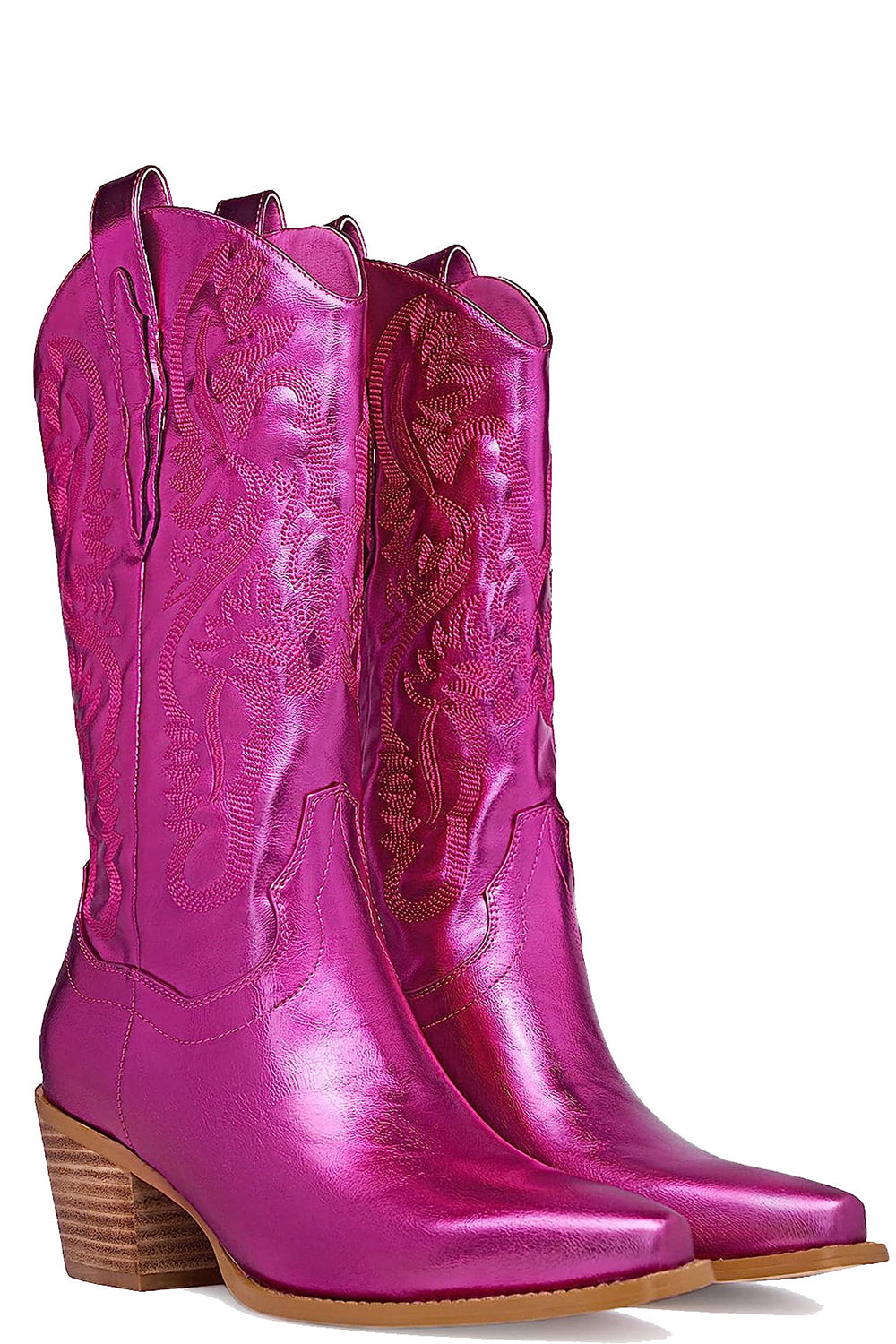 Fuchsia Embroidered Mid Calf Cowgirl Boots