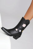 Black Mid Calf Chunky Heel Cowgirl Boots