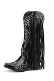 Women's Black Embroidery Tassel Leather Boots