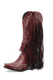 Women's Black Embroidery Tassel Leather Boots