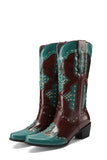 Women's Embroidered Blue Pointed Toe Calf High Cowgirl Boots