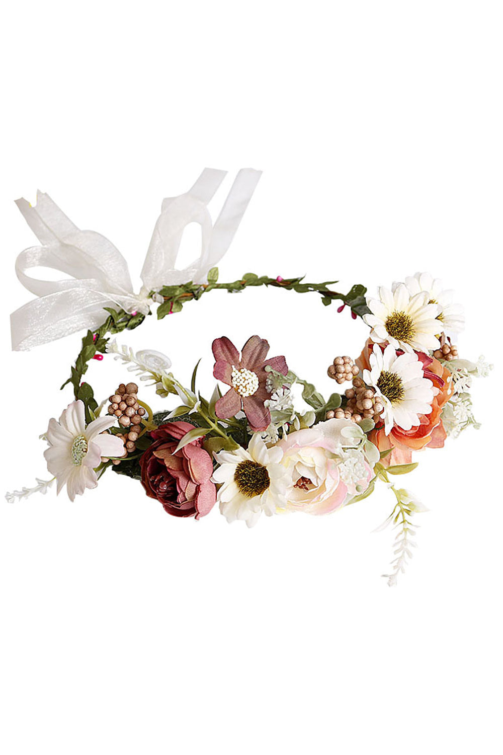 Blush Floral Bride Hair Wreath with Ribbon