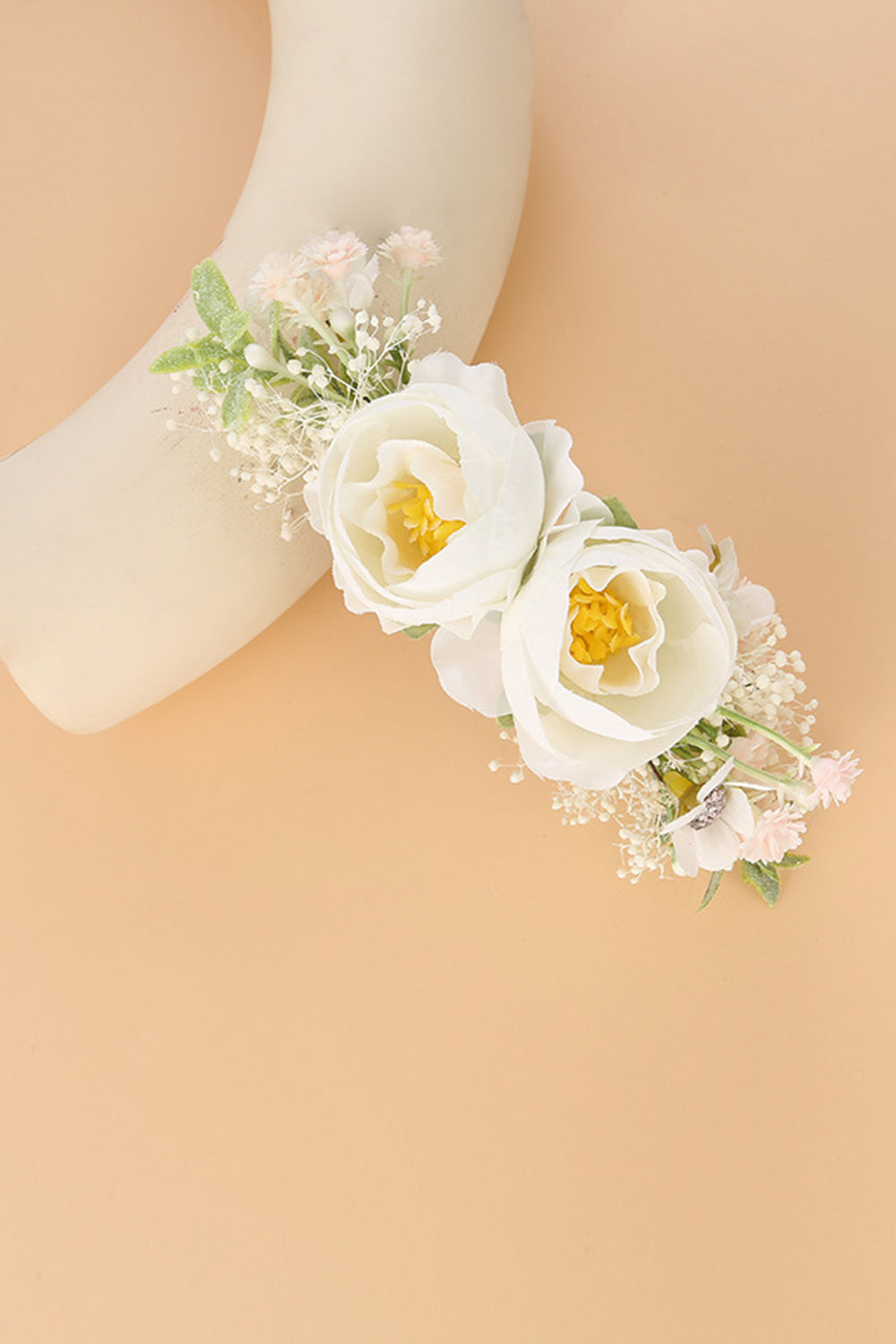 White Wrist Corsage Floral Handmade Bracelet Greenery Hair Comb Floral Bridal Headpiece