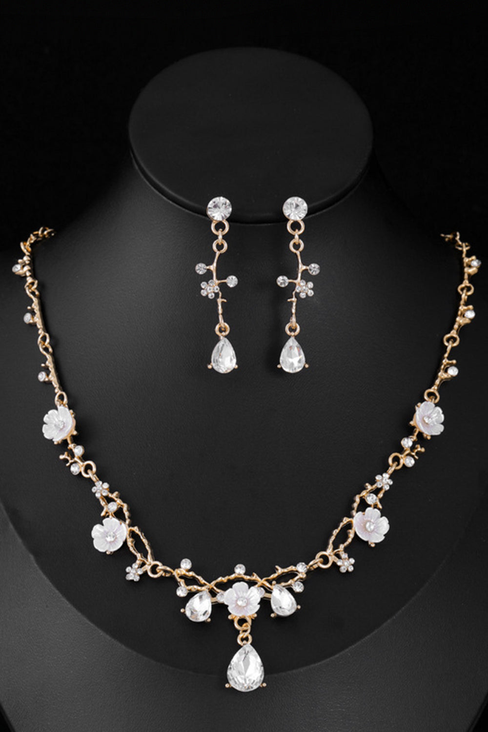 Golden Bridal Necklace Earring Set For Wedding