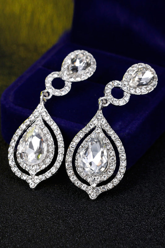 Bridal Wedding White Crystal Teardrop Pendant Earrings