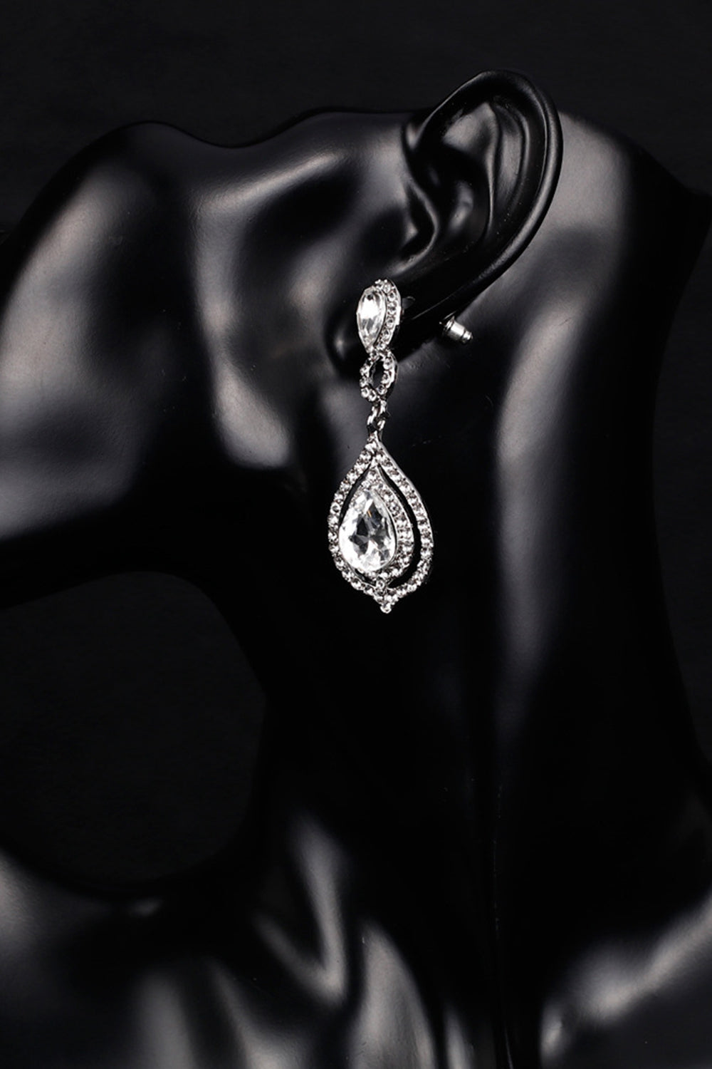 Bridal Wedding White Crystal Teardrop Pendant Earrings