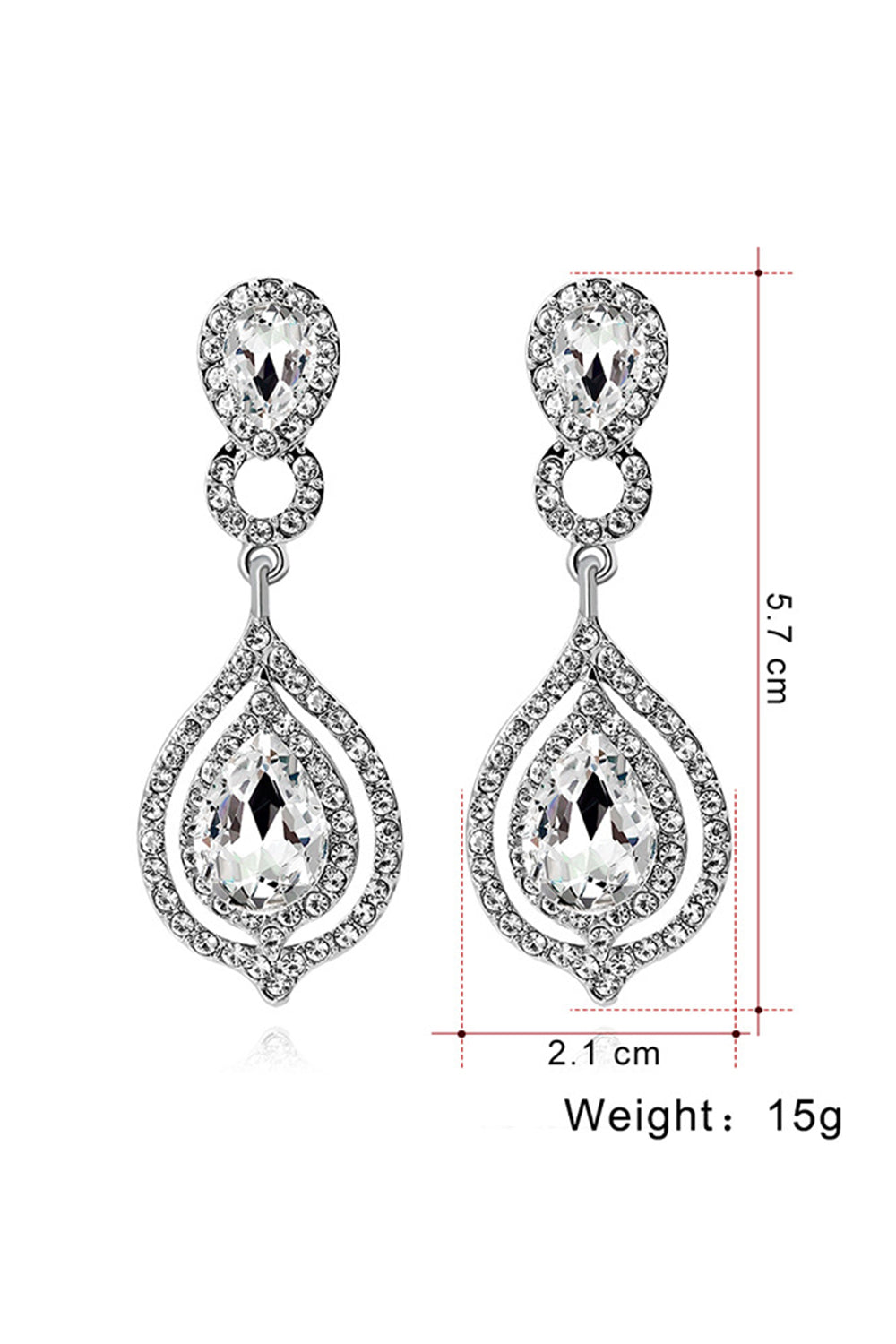 Bridal Wedding White Crystal Teardrop Pendant Earrings