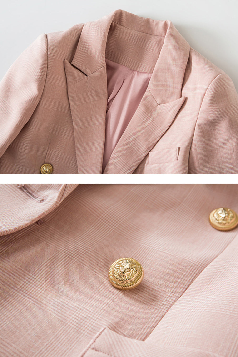 Pink Notched Lapel Double Breasted Women's Blazer