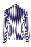 White Blue Striped Women's Blazer