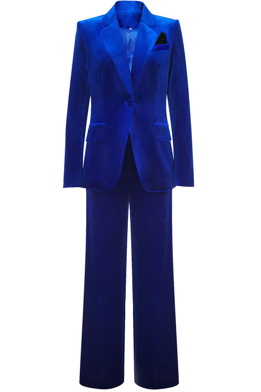 Royal Blue Velvet Single Button Women's Suits