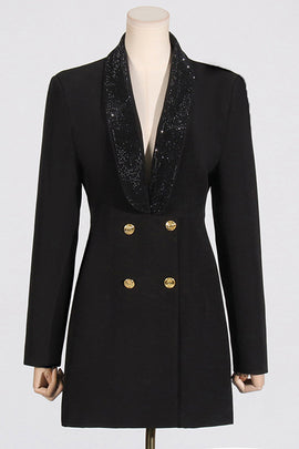 Sparkly Black Shawl Lapel Backless Beading Women's Blazer