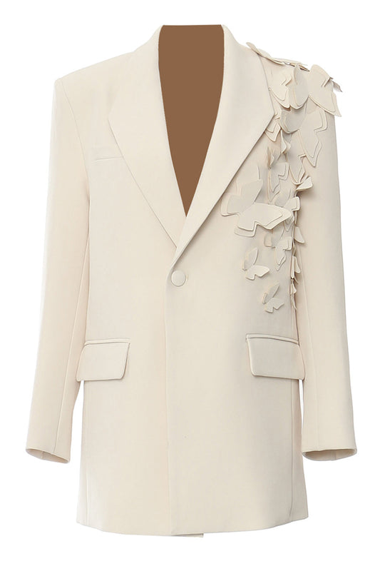 Beige Oversize Women Blazer with 3D Butterflies