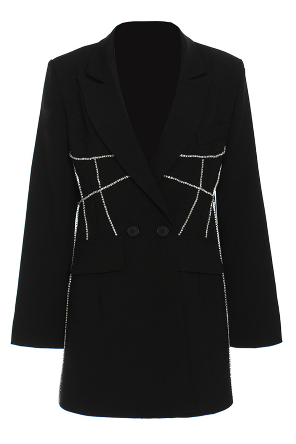 Black Peak Lapel Women Blazer with Beading