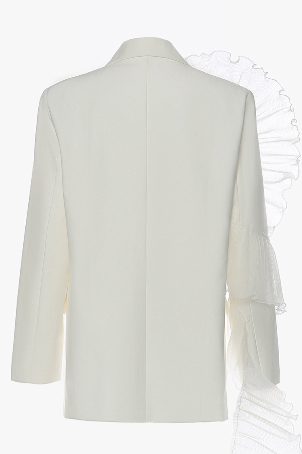 White Notched Lapel Women Blazer with Ruffles