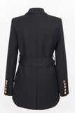 Black Shawl Lapel Double Breasted Long Women Blazer with Belt