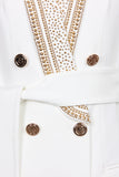 White Shawl Lapel Double Breasted Slim Fit Women Blazer with Beading