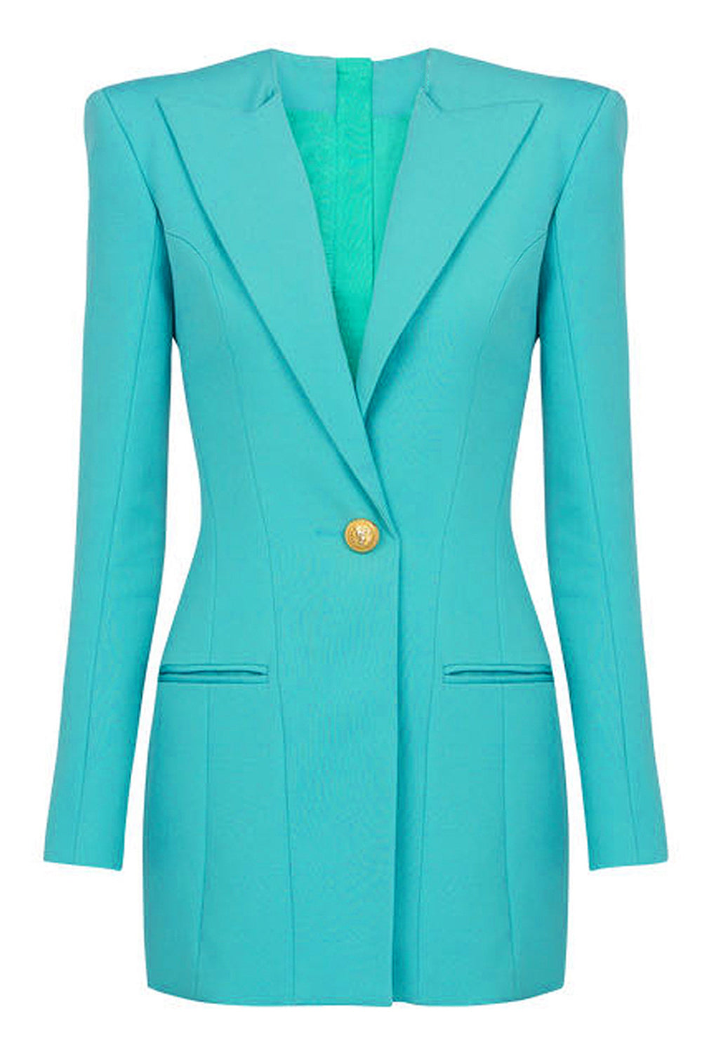 Lake Blue Peak Lapel Long Sleeves One Button Women Blazer