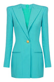 Lake Blue Peak Lapel Long Sleeves One Button Women Blazer