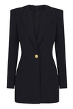 Lake Blue Peak Lapel Long Sleeves One Button Women Blazer