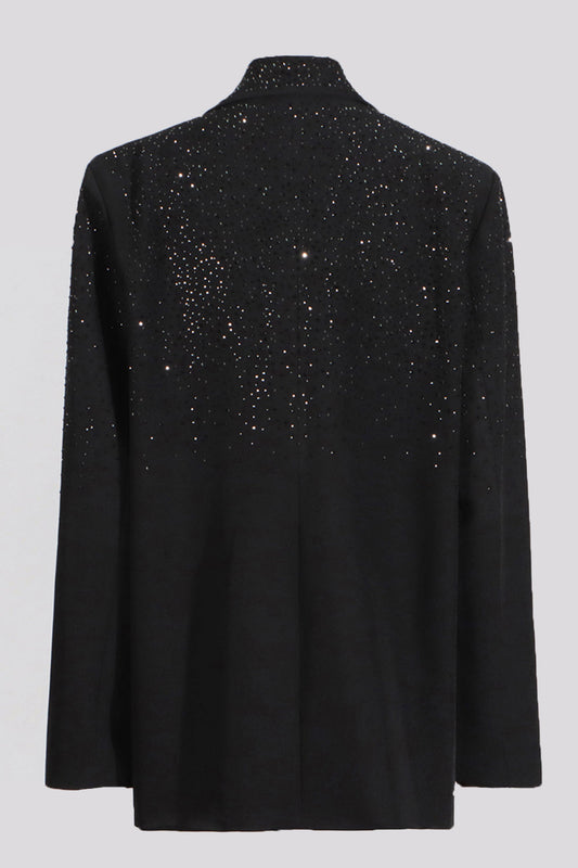 Sparkly Black Notched Lapel Women Blazer with Beading