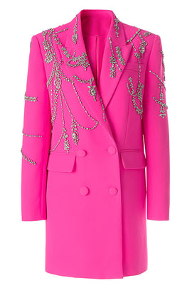 Sparkly Fuchsia Shawl Lapel Women Blazer