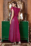 Fuchsia Ruffle Sleeves Long Prom Dress