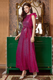 Fuchsia Ruffle Sleeves Long Prom Dress