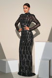 Sparkly Black Sequined Mermaid Prom Dress With Long Sleeves