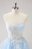 Blue Spaghetti Straps A Line Short Homecoming Dress with Lace