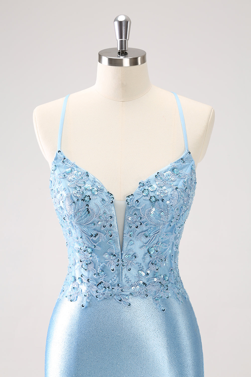 Sparkly Blue Sequined Tight Short Homecoming Dress With Lace