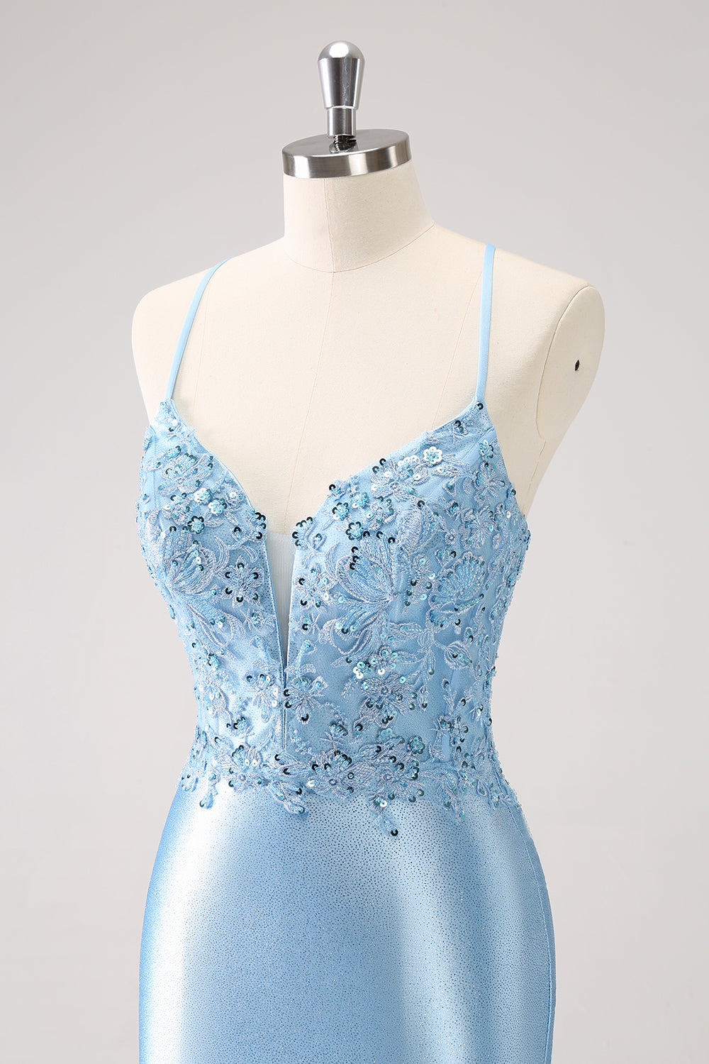 Sparkly Blue Sequined Tight Short Homecoming Dress With Lace