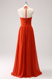 Orange Halter Chiffon Long Bridesmaid Dress