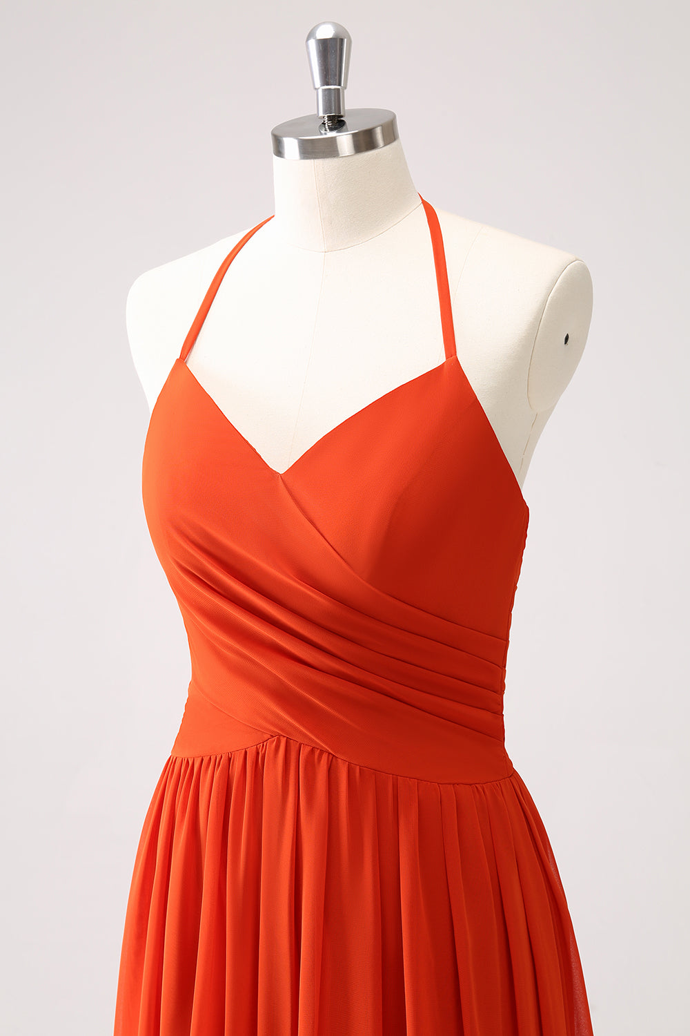 Orange Halter Chiffon Long Bridesmaid Dress