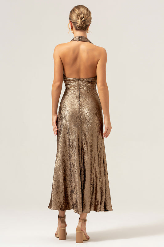 Golden Mermaid Halter Mother Of The Bride Dress