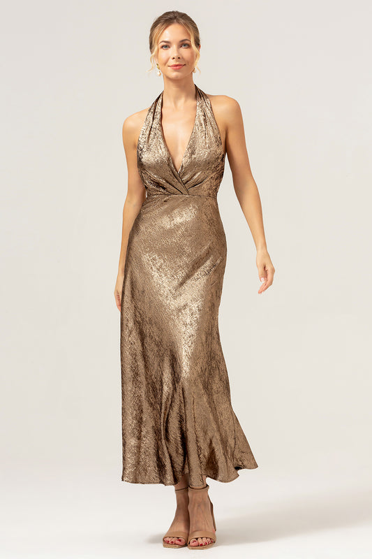 Golden Mermaid Halter Mother Of The Bride Dress