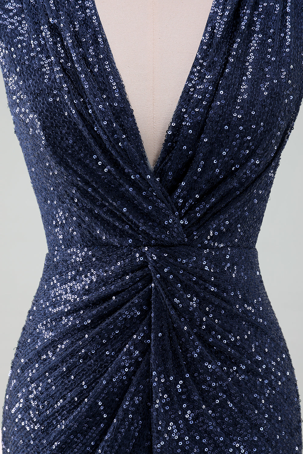 Sparkly Navy V-Neck Mother Of The Bride Dress