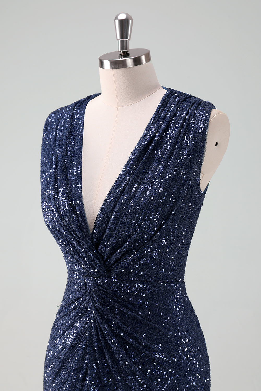 Sparkly Navy V-Neck Mother Of The Bride Dress