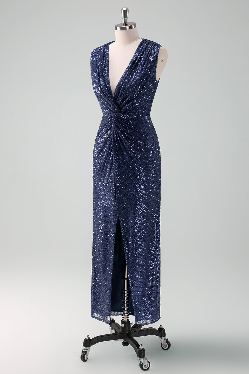 Sparkly Navy V-Neck Mother Of The Bride Dress