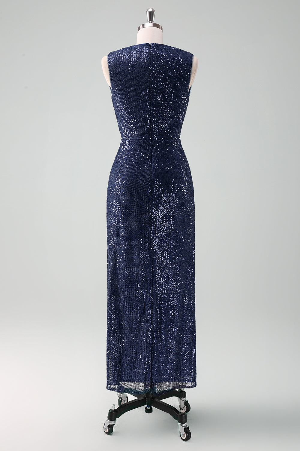 Sparkly Navy V-Neck Mother Of The Bride Dress with Slit