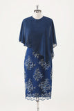 Navy Floral Chiffon Mother Dress with Cape